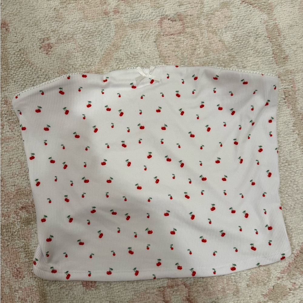 Rue21 White Cherry Print Ribbed Tube Top